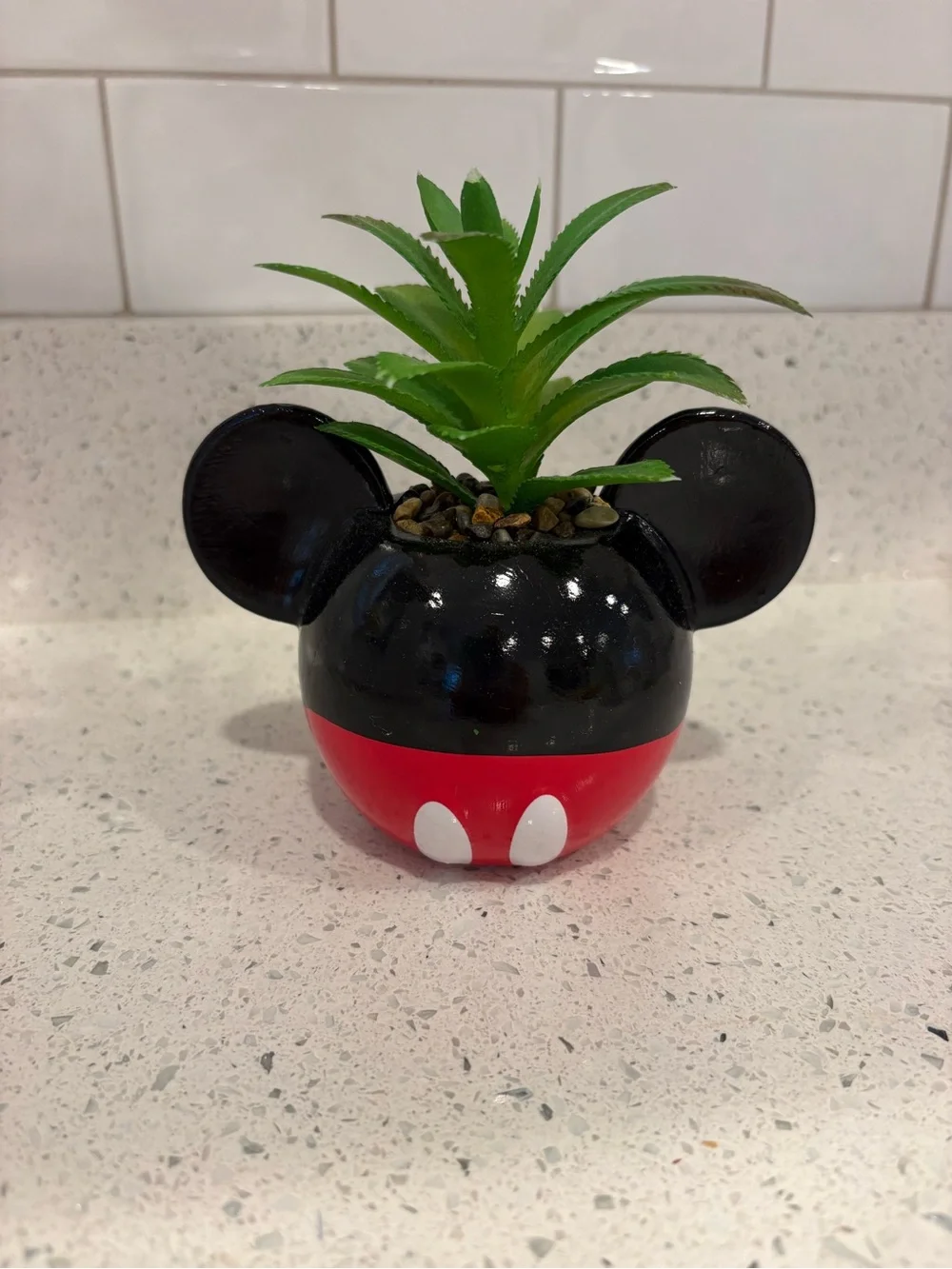 Disney Black and Red Character Ceramic Planter with Green Faux Succulent